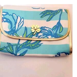 Lilly Pulitzer Spring Fling Clutch Bag Tossing the Line floral striped Gold